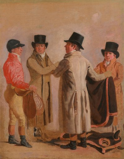 Der Jockey Frank Buckle, der Besitzer-Züchter John Wastell, sein Trainer Robert Robson und ein Stallbursche von Benjamin Marshall